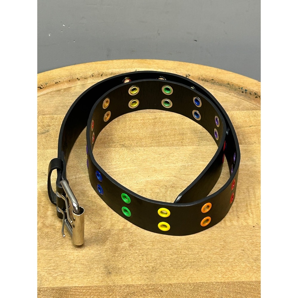 Grunge Belt Unisex Medium Black Rainbow Grommet Punk 02-BE14916HT Double Prong